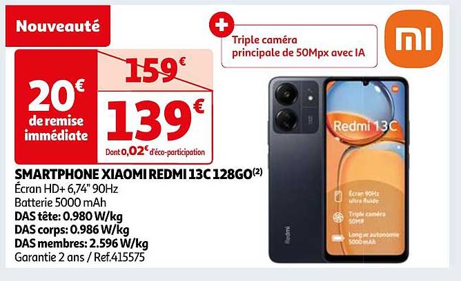 smartphone xiaomi redmi 13c 128go