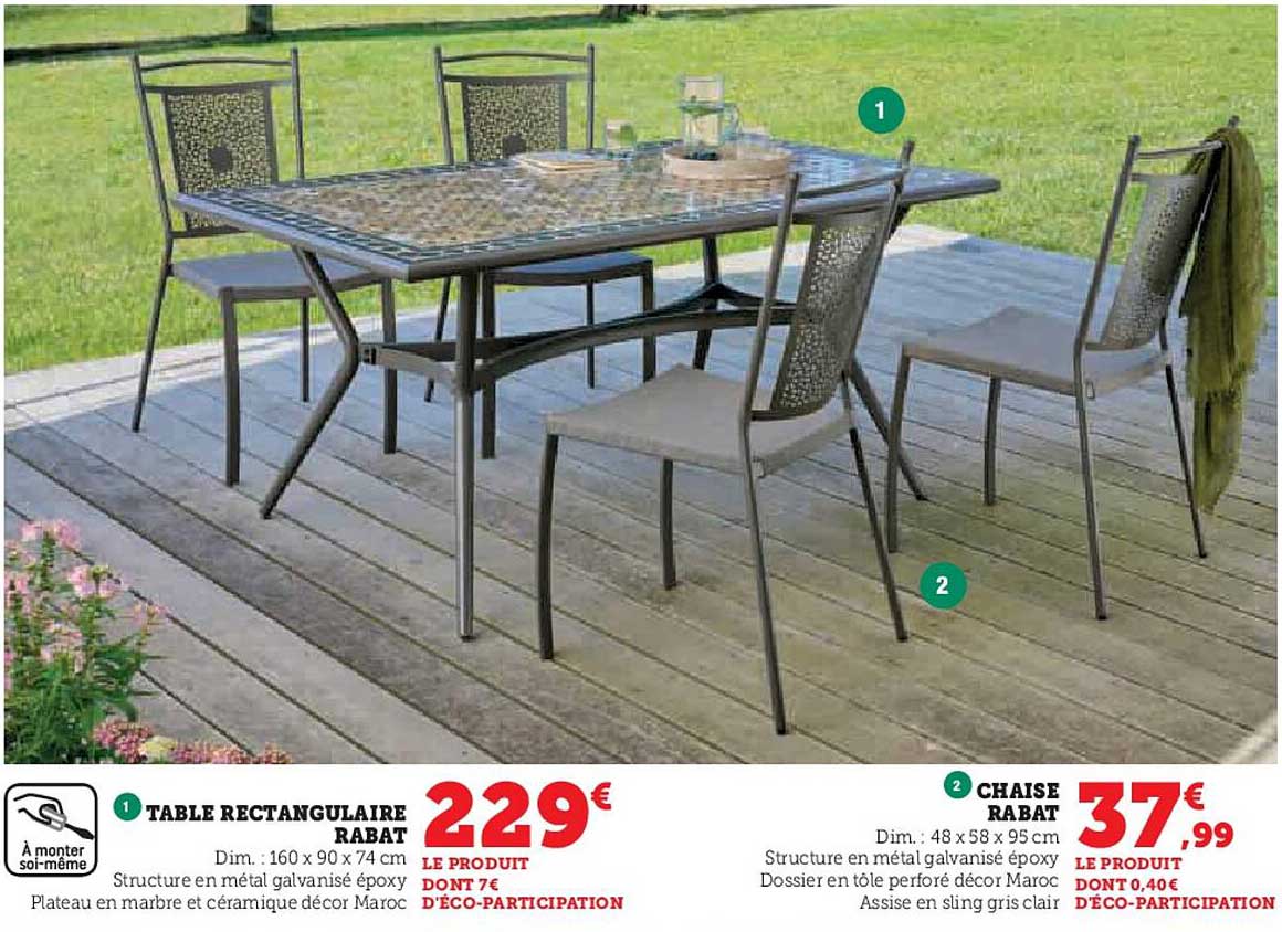 Table Rectangularie Rabat, Chaise Rabat