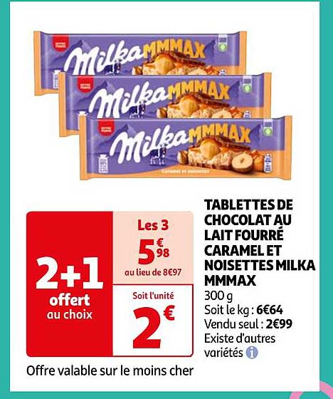 Tablettes De Chocolat Au Lait Fourré Caramel Et Noisettes Milka Mmmax