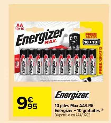 10 piles max aa-lr6 energizer + 10 gratuites