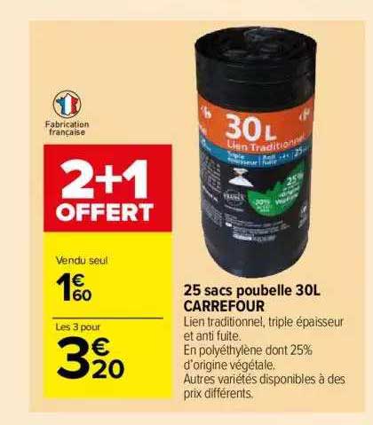 25 Sacs Poubelle 30l Carrefour