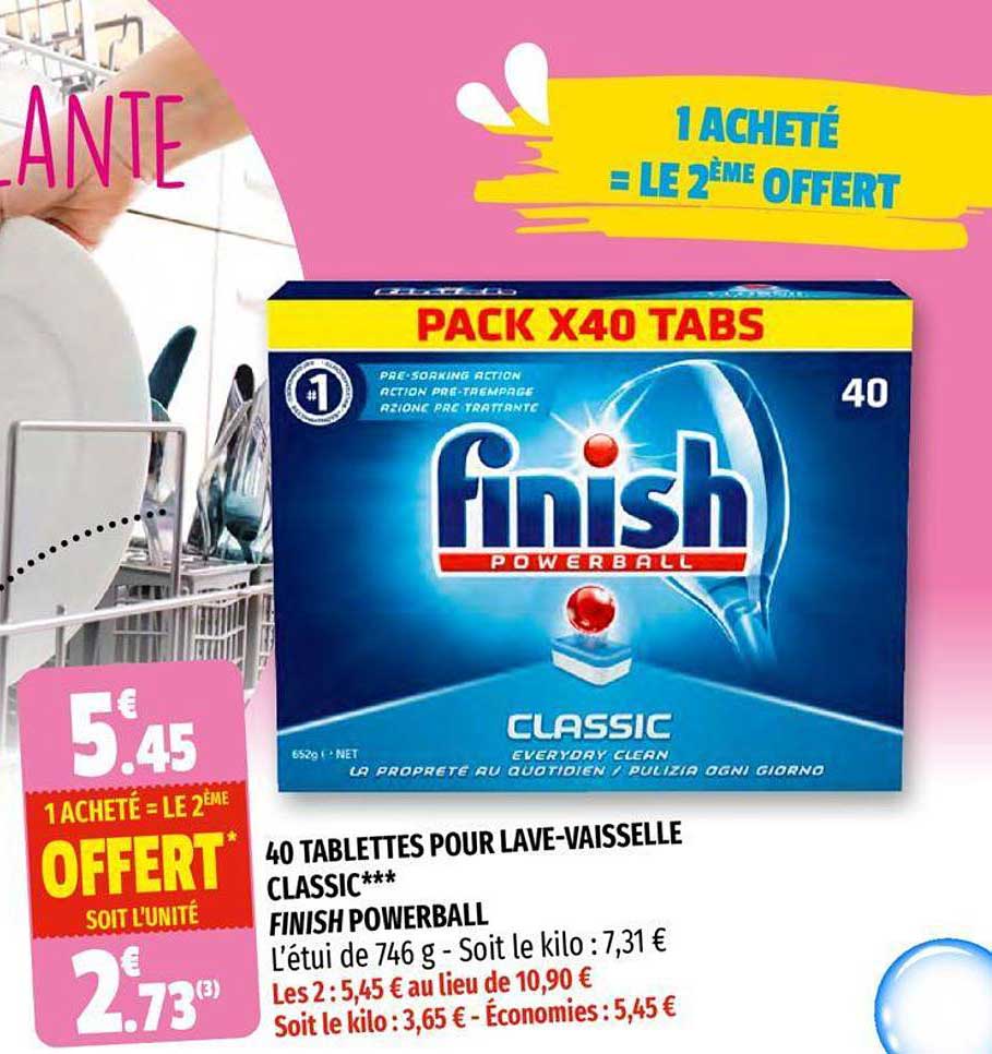 40 tablettes pour lave-vaisselle classic finish powerball