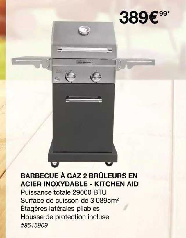 barbecue à gaz 2 brûleurs en acier inoxydable - kitchen aid