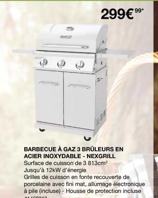 barbecue à gaz 3 brûleurs en acier inoxydable - nexgrill