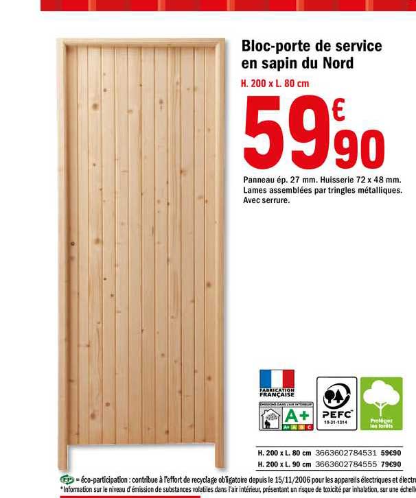 bloc-porte de service en sapin du nord