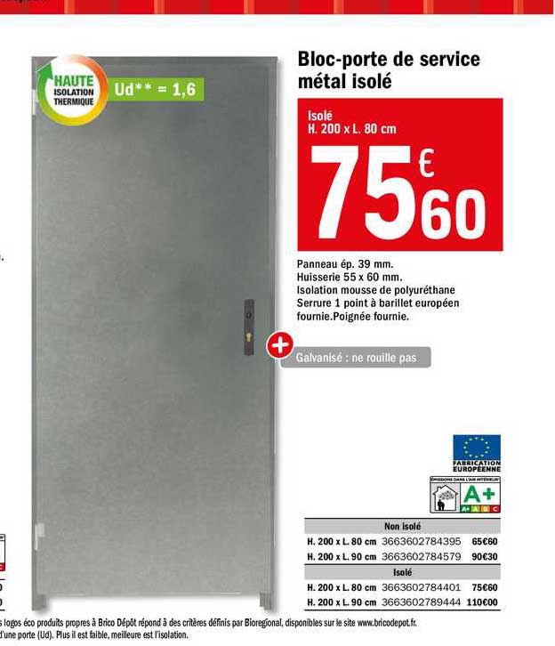 bloc-porte de service métal isolé