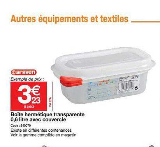boîte hermétique transparente 0,6 litre avec couvercle