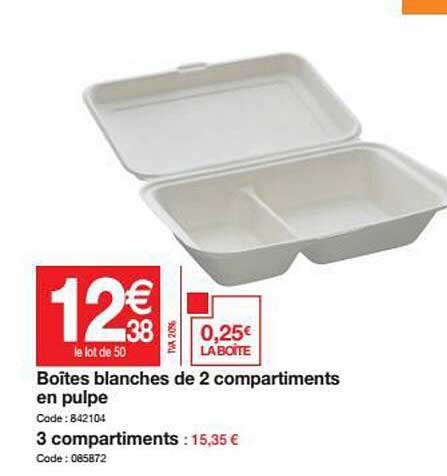 Boîtes Blanches De 2 Compartiment En Pulpe