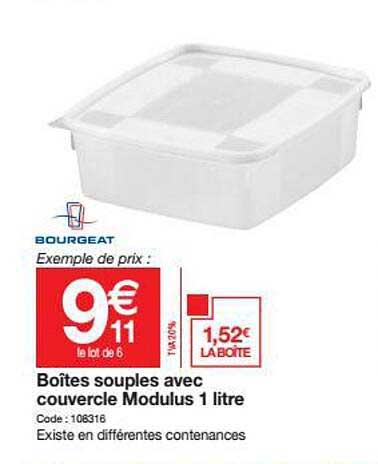 boîtes souples avec couvercle modulus 1 litre bourgeat
