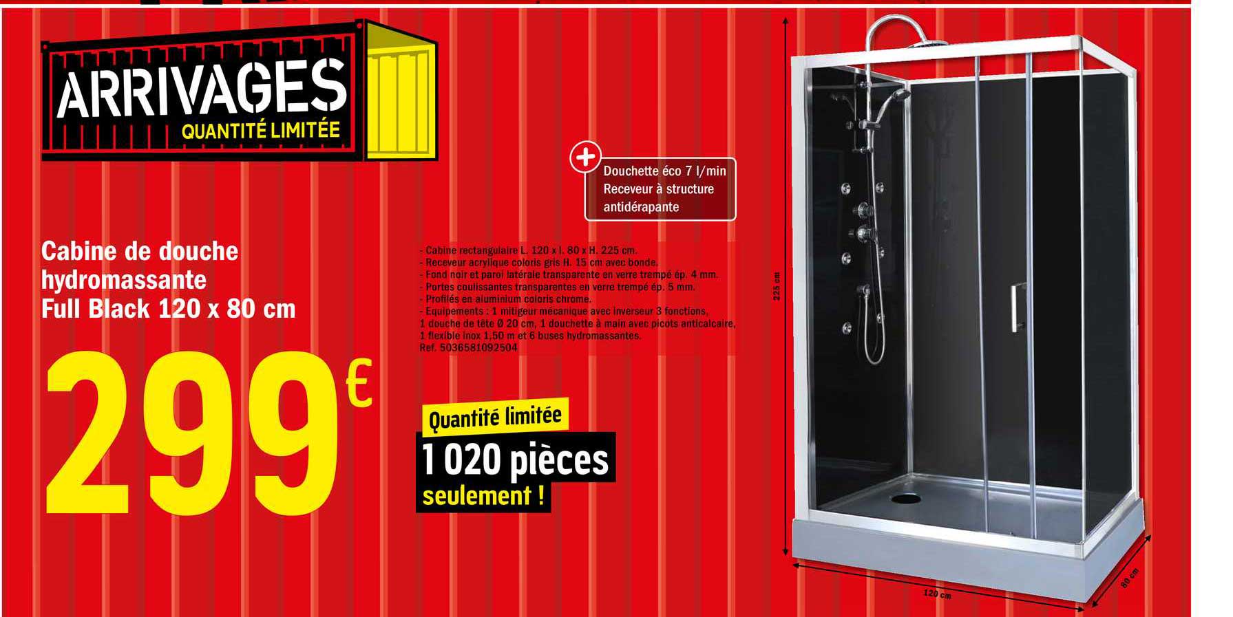 Cabine De Douche Hydromassante Full Black 120 X 80 Cm