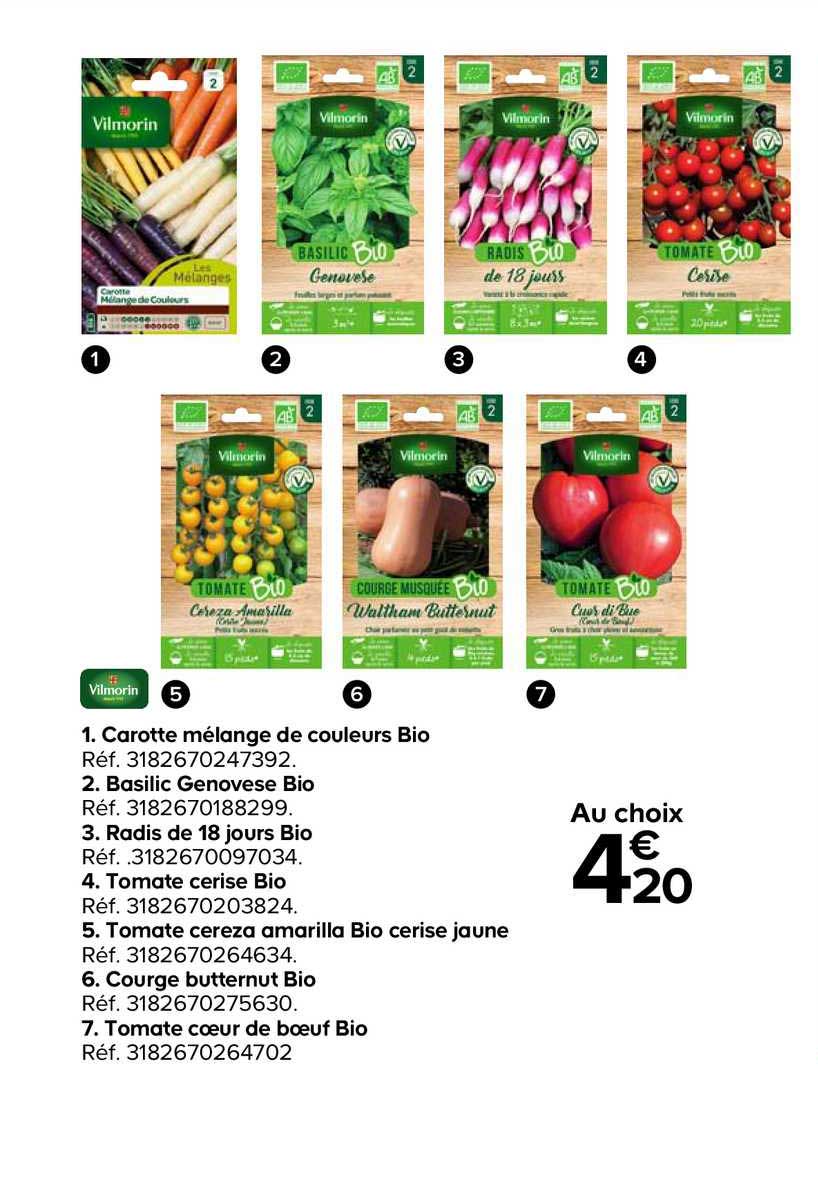 carotte mélange de couleurs bio , basilic genovèse bio, radis de 18 jours bio , tomate cerise bio, tomate cereza amarilla bio cerise jaune, courge butternut bio