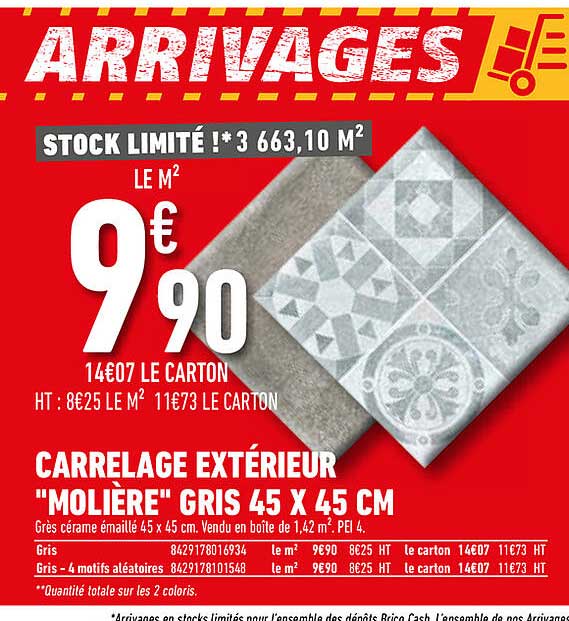Carrelage Extérieur "molière" Gris 45 X 45 Cm