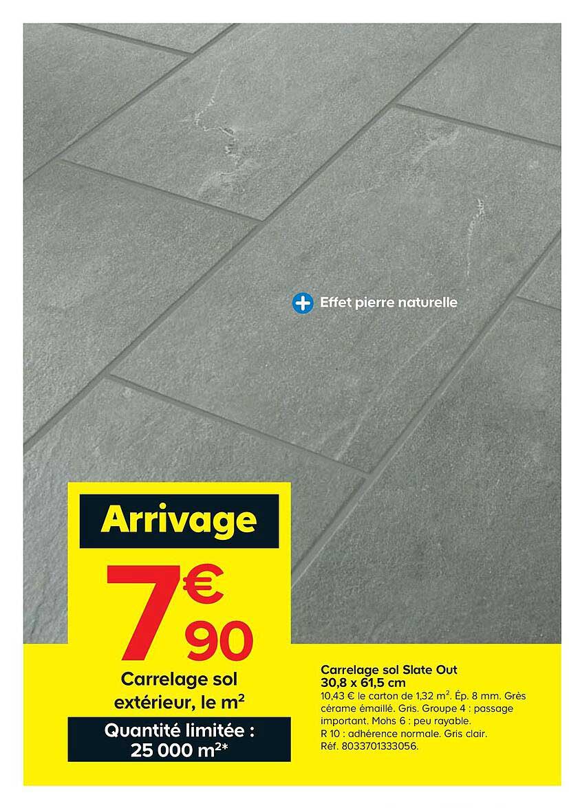 carrelage sol extérieur slate out 30.8 x 61.5 cm