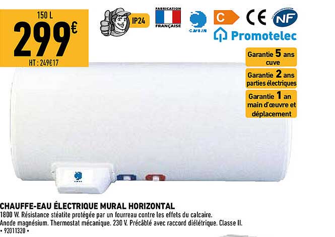 chauffe-eau électrique mural horizontal promotelec