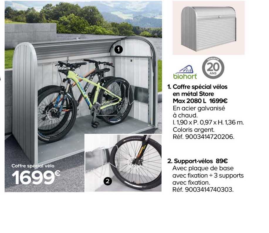 coffre spécial vélos en métal store max 2080 l, support-vélo biohort