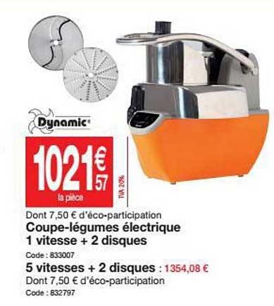 coupe-légumes électrique 1 vitesse + 2 disques
