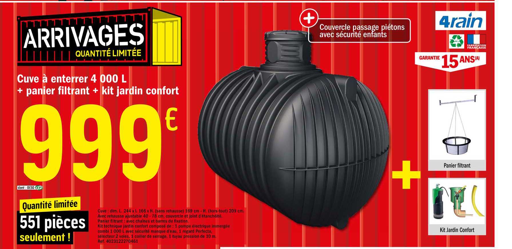 cuve à enterrer 4000l + panier filtrant + kit jardin confort
