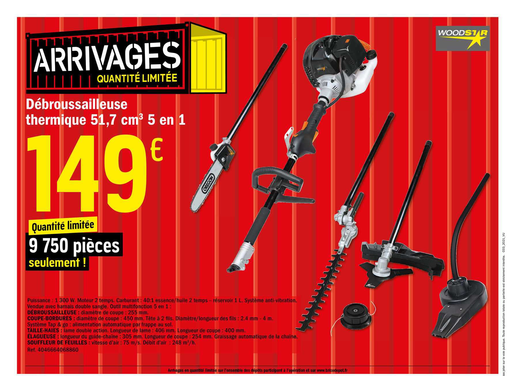 débroussailleuse thermique 51,7 cm3 5 en 1