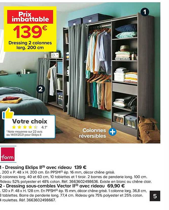 dressing 2 colonnes larg. 200 cm form