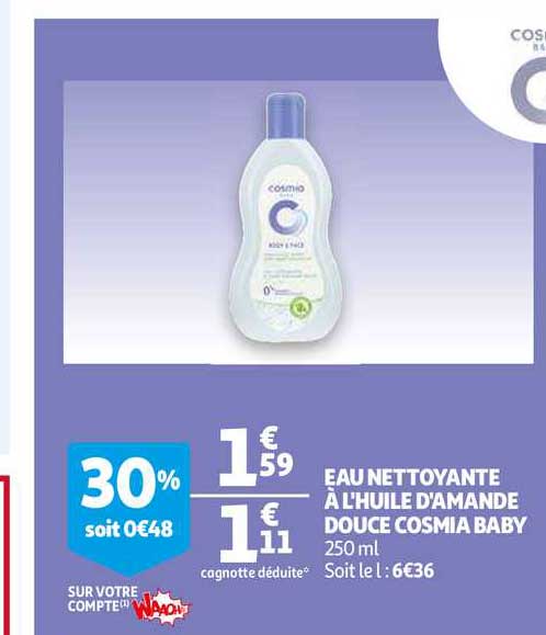 eau nettoyante à l'huile d'amande douce cosmia baby