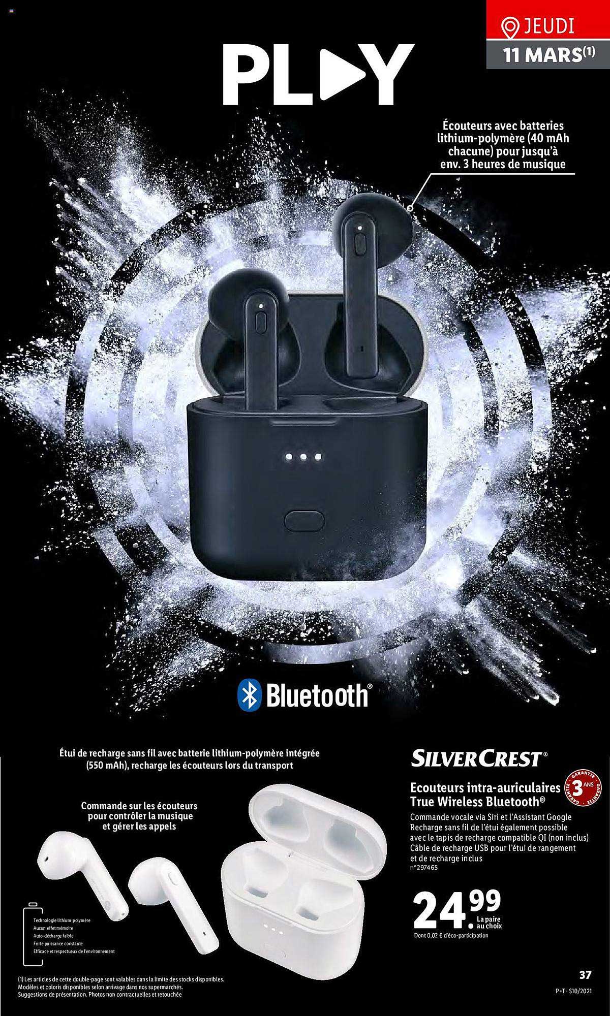 écouteurs intra-auriculaires true wireless bluetooth silver crest