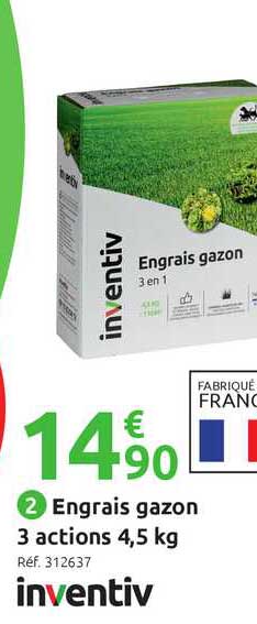 engrais gazon 3 actions 4,5 kg inventiv