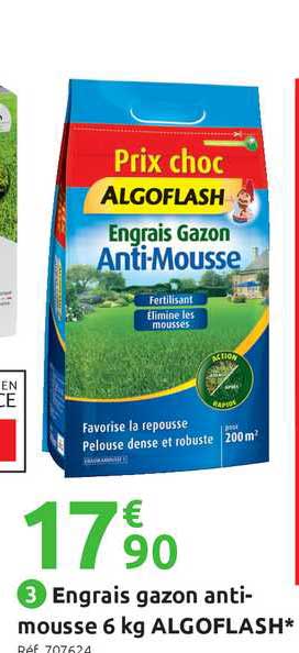 engrais gazon anti-mousse 6 kg algoflash