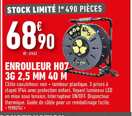 enrouleur h07 3g 2,5 mm 40 m