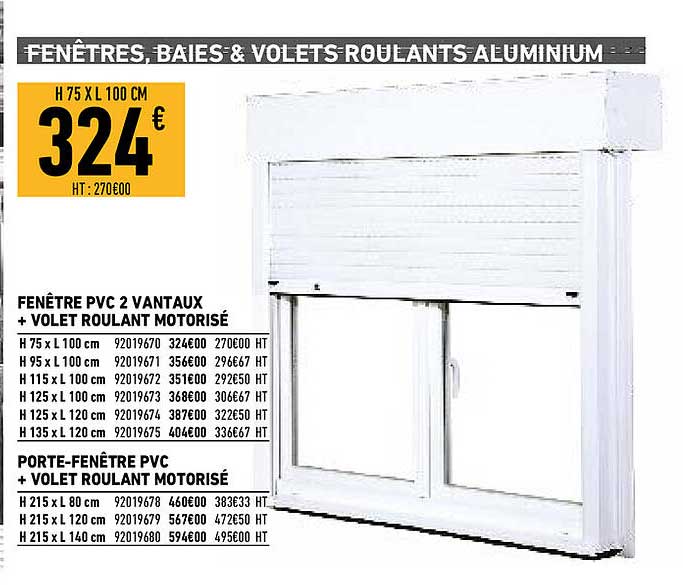 fenêtre pvc 2 vantaux + volet roulant motorisé, porte-fenêtre pvc + volet roulant motorisé