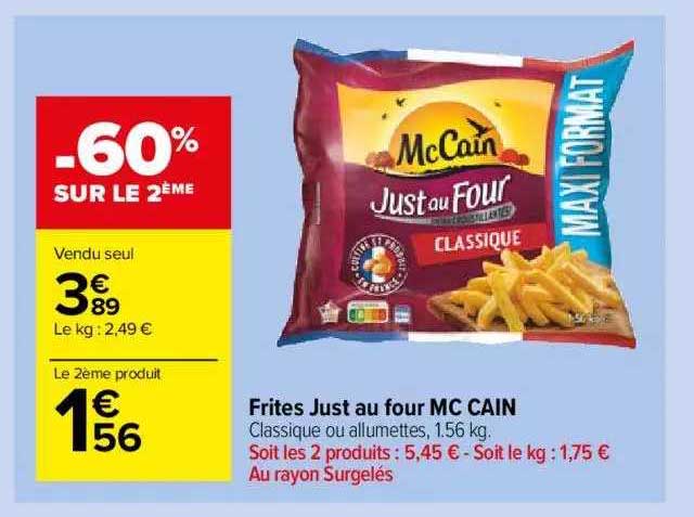 frites just au four mc cain