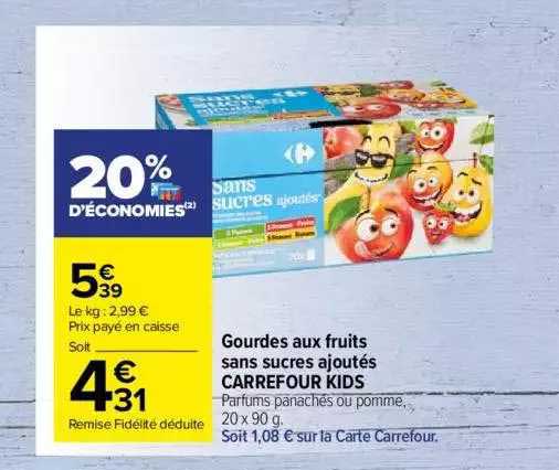gourdes aux fruits sans sucres ajouté carrefour kids