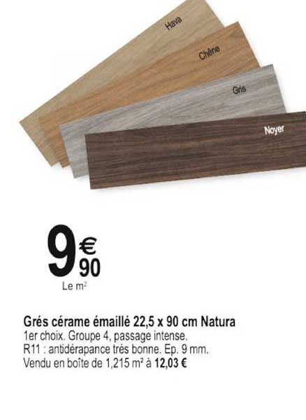 grés cérame émaillé 22,5 x 90 cm natura