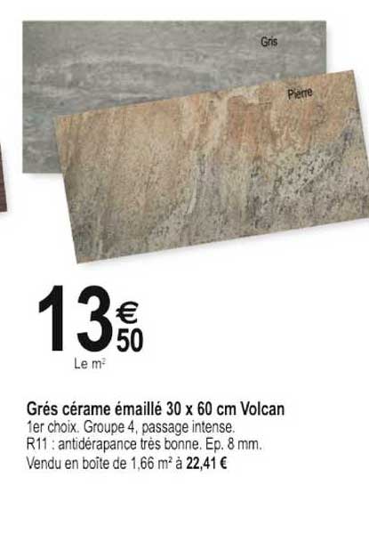 grés cérame émaillé 30 x 60 cm volcan