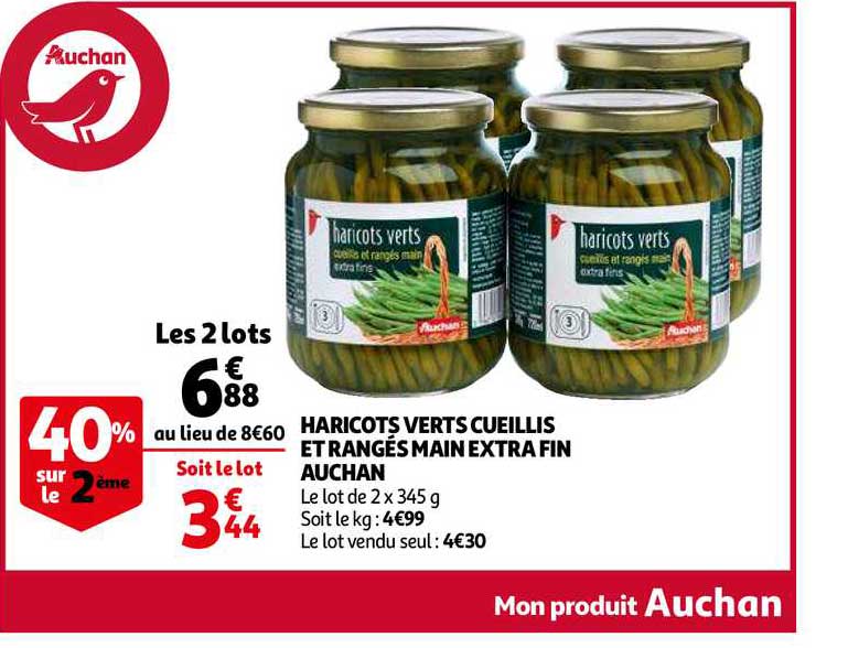 haricots verts cueillis et rangés main extra fin auchan
