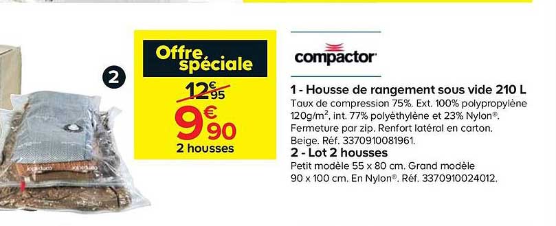 housse de rangement sous vide 210 l compactor