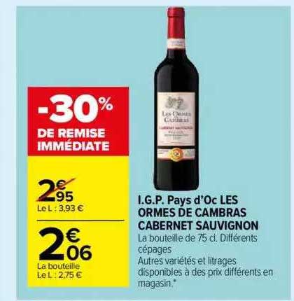 i.g.p. pays d'oc les ormes de cambras cabernet sauvignon