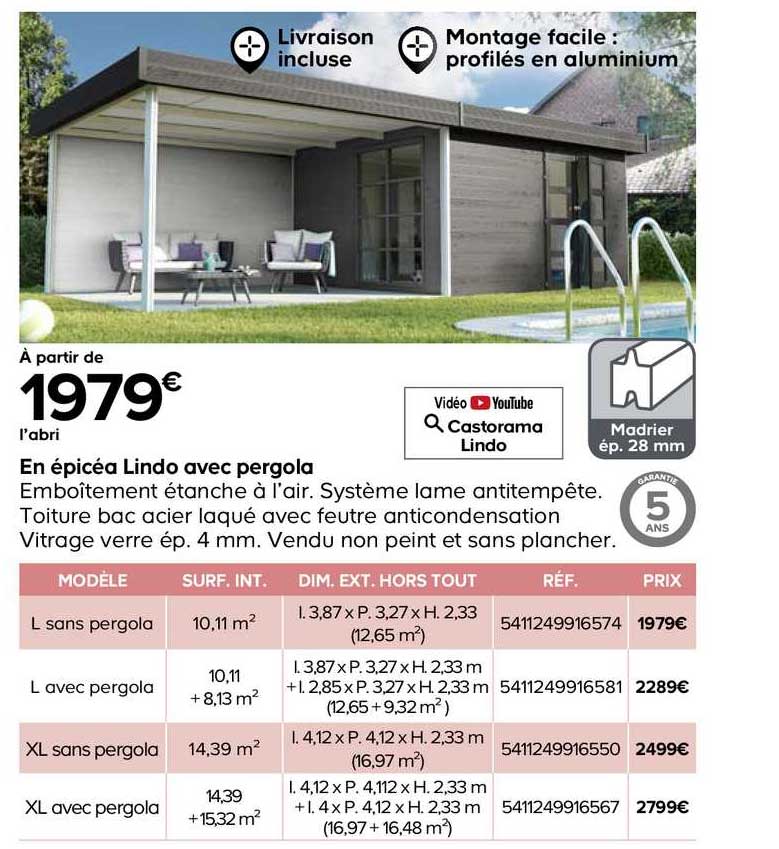 l'abri en épicéa lindo avec pergola