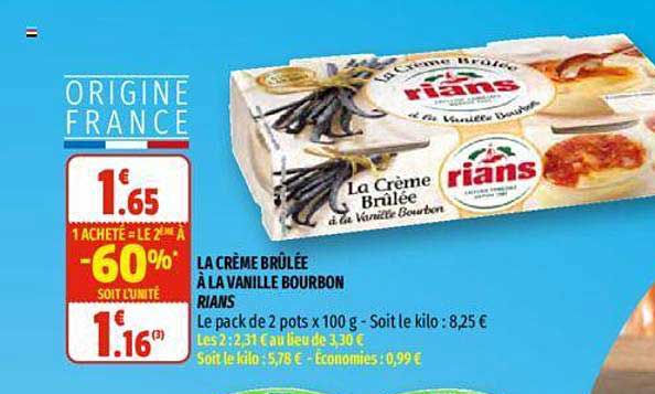 la crème brûlée à la vanille bourbon rians