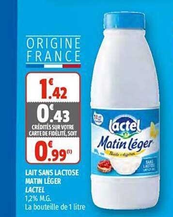 lait sans lactose matin léger lactel