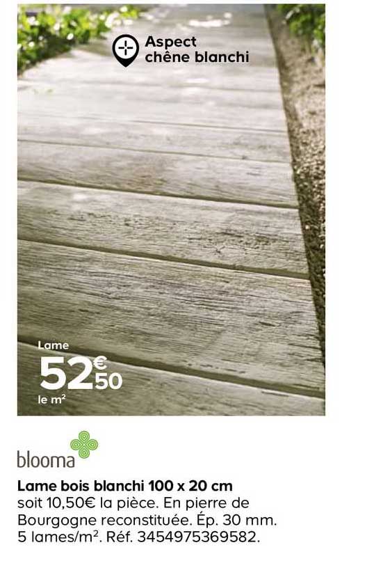 lame bois blanchi 100 x 20 cm blooma