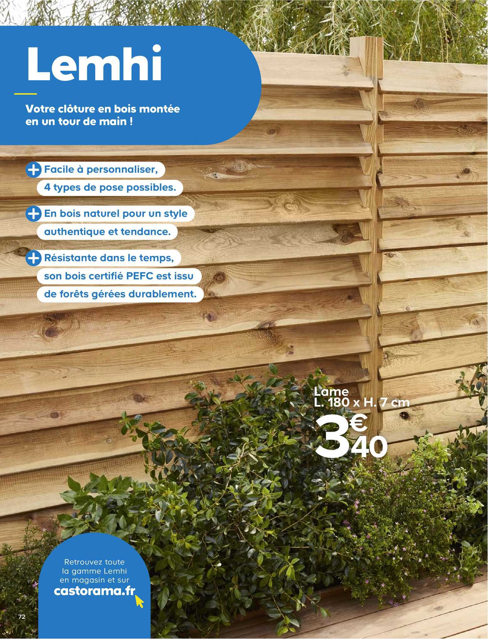 lemhi clôture en bois monté en un tour de moin lame l. 180 x h. 7 cm