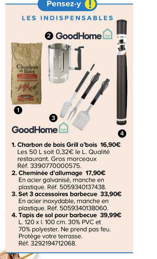 les indispensables goodhome charbon de bois grill o'bois cheminée d'allumage set 3 accessoires barbecue tapis de sol pour barbecue