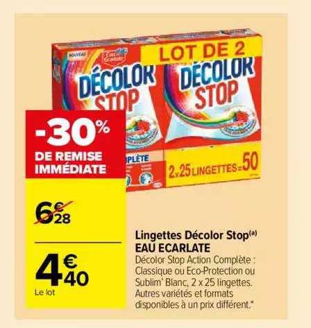 lingettes décolor stop eau écarlate