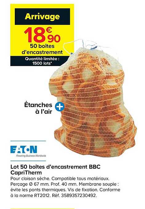 lot 50 boîtes d'encastrement bbc capritherm eaton