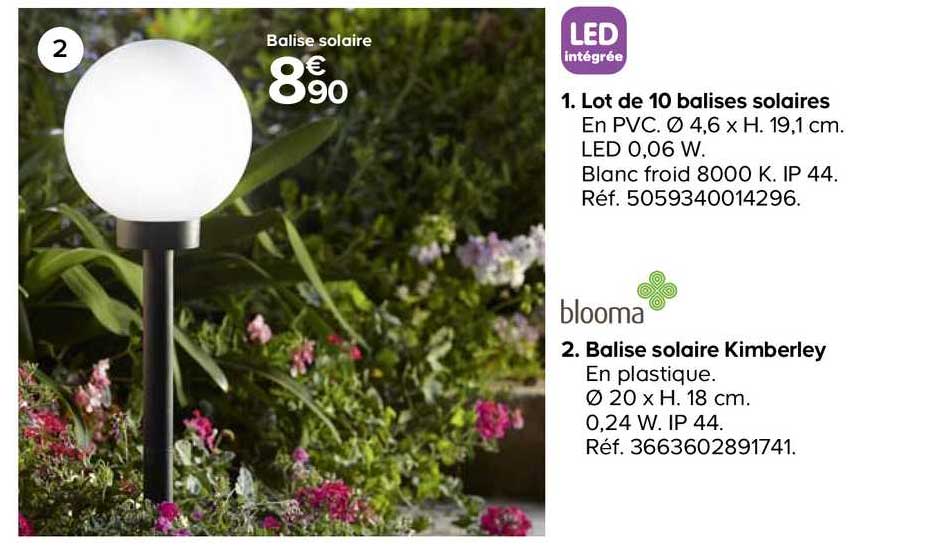 lot de 10 balises solaires led intégrée, balise solaire kimberley blooma