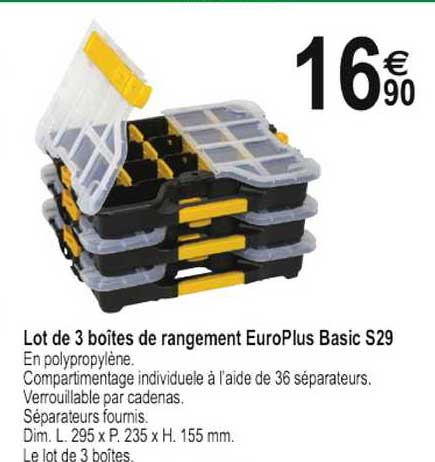 lot de 3 boîtes de rangement europlus basic s29