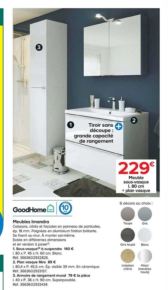 meuble sous vasque + plan vasque meubles imandra goodhome