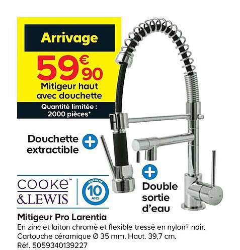 mitigeur haut avec douchette pro larentia cooke&lewis