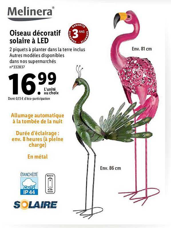 oiseau décoratif solaire à led melinera