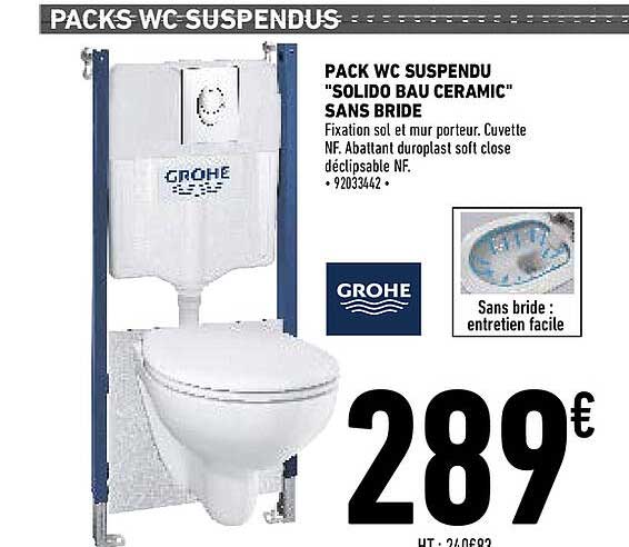 pack wc suspendu "solido bau ceramic" sans bride grohe